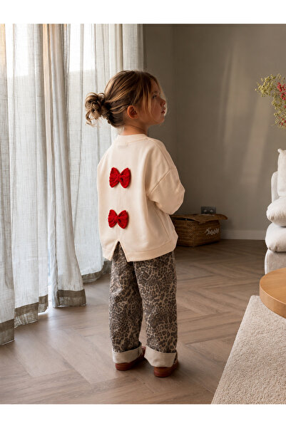 Mono Kids Kız Çocuk Şardonlu Tiny Bow Girl Fiyonk Detaylı Ekru Sweatshirt