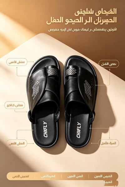Amity Footwear KSA حذاء شباشب رجالي مطرز يدوياً بدون رباط | جلد ناعم، نعل مبط...