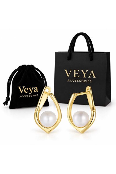 VEYA Women's Pearl Hoop Earrings Elegant Round Design White Pearl Earring wit...