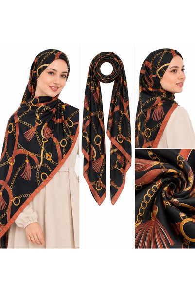 Dimoi Kids Women's Chain Patterned Shawl Hijab Daily Stylish Patterned Comfortable Use