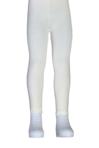 Dore Çorap Girl's Cotton Leggings with Ankle Lace - Ecru
