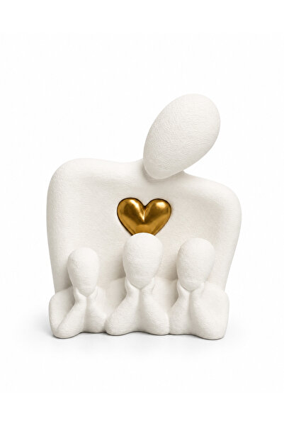 3dlink Statuetă Decorativă Părinte cu Trei Copii și Inimă Aurie – Sculptură A...