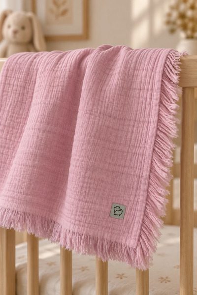The Nest Kids Tasseled Gots Certified Muslin Baby Blanket 90X120 cm Pure Breeze