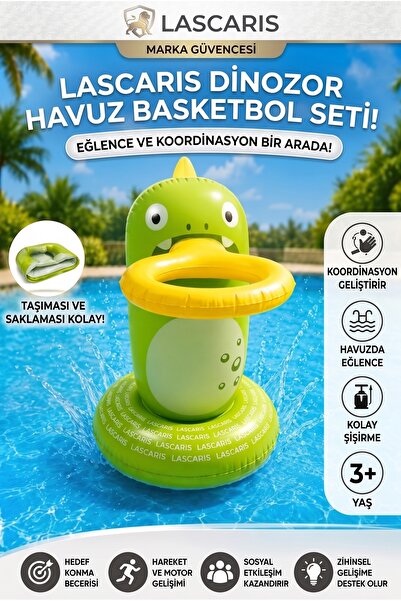 Eğlenceli Şişme Dinozor Havuz Basket Potası Motor Gelişim Destekli Portatif Çocuk Su Oyunu (3+ Yaş)