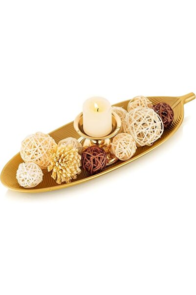 AZONEE Leaf Wooden Decorative Tray – Gold Leaf-Shaped Wood Bowl for Keys, Cry...