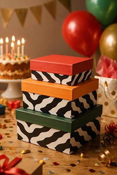 KOLİX Zebra Desenli 3'lü Hediye Kutusu Seti – Dekoratif Hediye Paketleme Kutusu