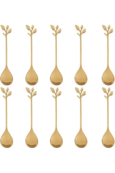 Bukela 10 Pcs Stainless Steel Leaf Coffee Spoon, Creative Tableware Dessert S...