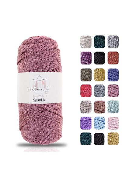 Makromecity Ață de poliester cu sclipici 2 mm, ață de macrame 100 gr, ață pen...