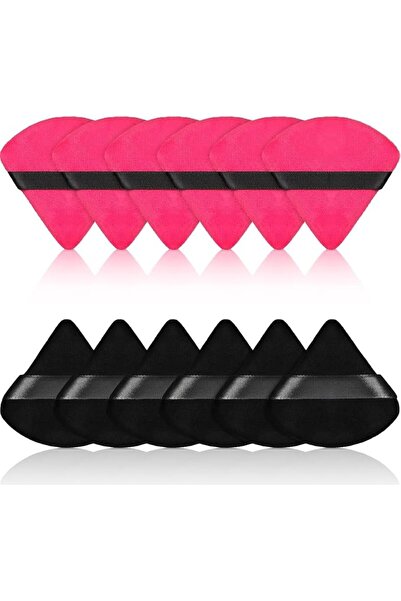Generic Triangle Powder Puff, 7 cm, Black and Pink Six of each