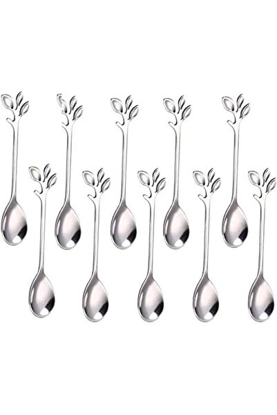 ALMEKAQUZ Stainless Steel Leaf Coffee Spoon, 10 Pcs Creative Tableware Desser...