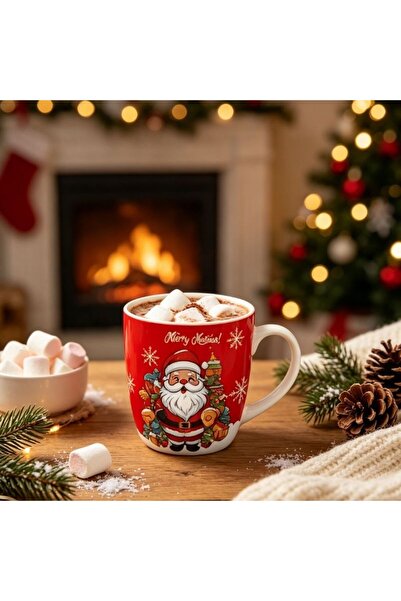 idei Christmas product, gift set red ceramic mug 380ml with spoon and decorat...