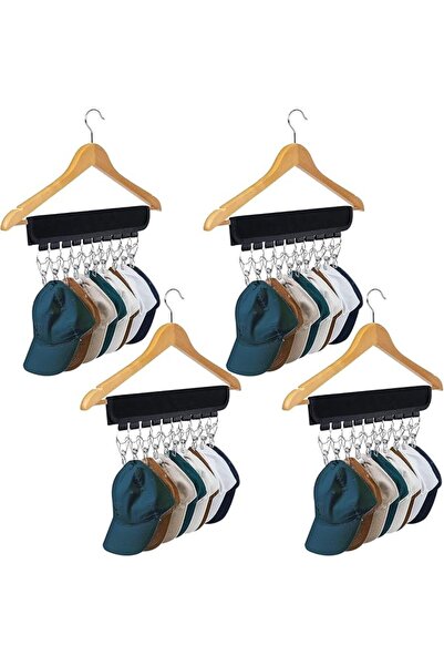 Tazweeq Hat Organizer 4 Pack, Space Saving Hanging Rack with 40 Stainless Ste...
