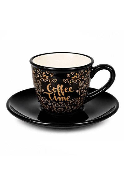 Alsaif World Coffee Time Ceramic Coffee Cup Set, 6 Pieces - اسود - صغير