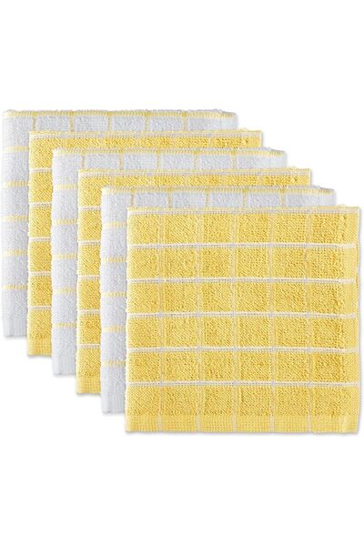 DII Basic Terry Collection Windowpane Dishcloth Set, 12x12, Yellow, 6 Piece