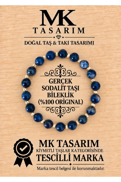 MK tasarım سوار من حجر السوداليت الحقيقي MK.7000.878 - سوار للراحة والهدوء وا...