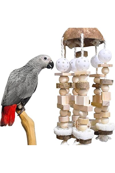 GENERAL Bird and Parrot Chewing Toy, Natural Wooden Block Cage Toys, Grey Par...