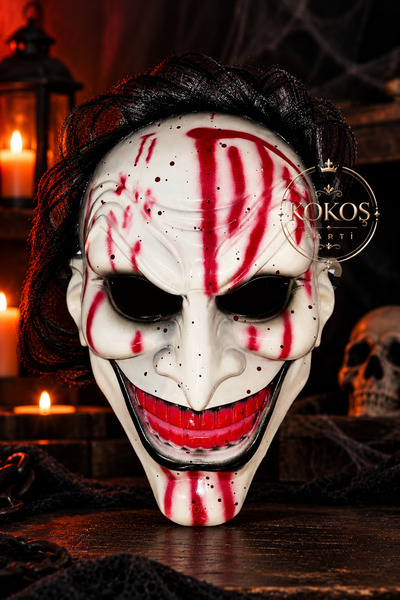 Kokoş Parti Halloween Ürpertici Gülüşlü Palyaço Joker Maskesi ● Cadılar Bayra...