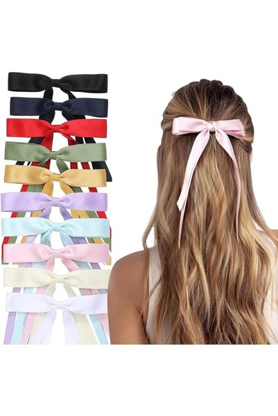 OriTi 10 PCS Silky Satin Hair Bows for Women, Hair Ribbon with Long Tail Bowk...