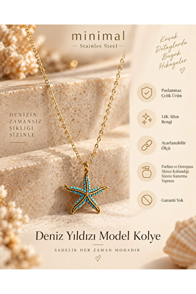 stainles steel Altın Rengi Deniz Yıldızı Kolye