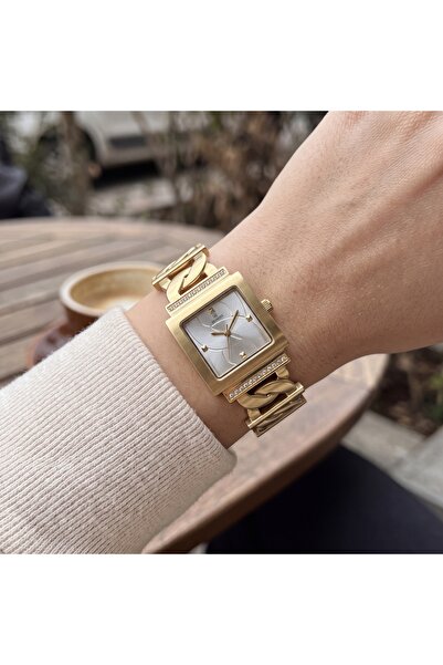 Homies Stone Detailed Square Case Chain Steel Cord Women's Wristwatch - Luxur...