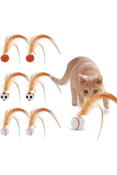 AZONEE Azone Pet Cat Toys Rubber Balls with Feathers for Cats Silicone Rollin...