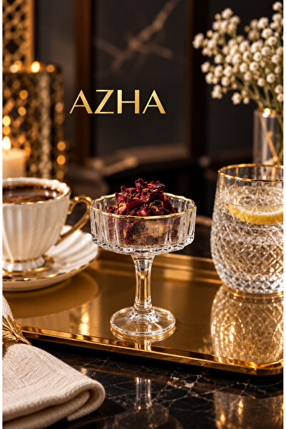 AZHASTORE 6’lı Gold Yaldızlı Ayaklı Kahve Yanı Lokumluk Seti – 50 ml Kristal ...
