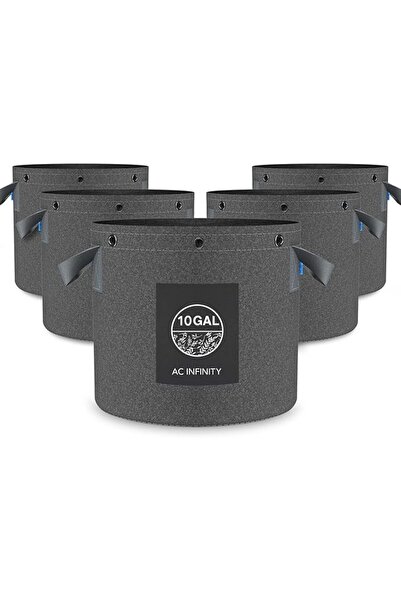 AC Infinity Heavy Duty Fabric Pots, 10 Gallon Aeration Reusable Grow Bags 5-P...