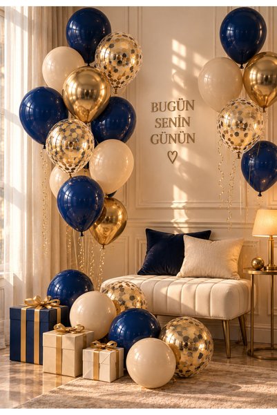 baloss fer Navy Blue Gold Balloon Set 20-Piece Sea Sand Chrome Gold Confetti Birthday Engagement Promise Baby Shower Party Decoration Balloons