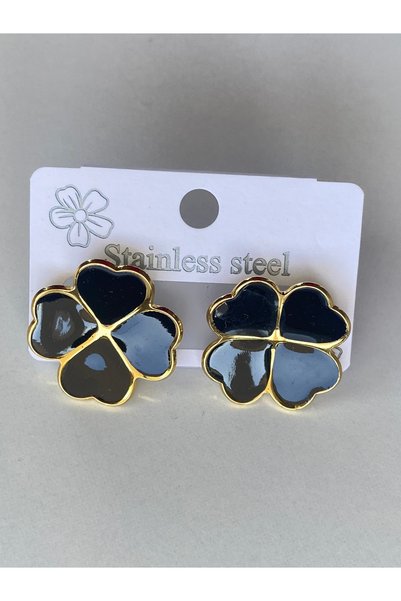 Ustaeller Steel Earrings - Four Leaf Clover Black Steel Earrings