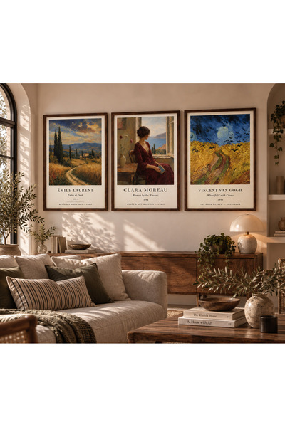 Bourdua Design Van Gogh ve Müze Posterleri 3’lü Çerçeveli Duvar Tablosu Seti ...
