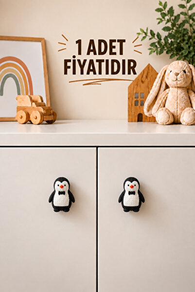 Rekatech PENGUEN KULP Çocuk Odası Örgü Desenli Dekoratif Çekmece Kulpu Hayvan...
