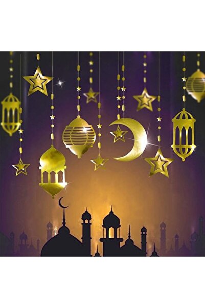 Cheerland 16 قطعة من فوانيس رمضان الذهبية على شكل نجمة وهلال، زينة العيد للمن...