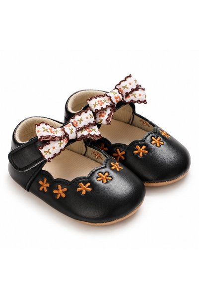 Hibobi Premium EU18-19 Baby Girl Mary Jane Shoes, Floral Bow Shoes with Embro...
