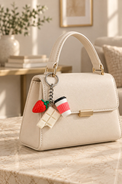 Eyiser Store Strawberry, White Chocolate, and Coffee 3-Piece Keychain - Suitable for Bag Decoration (Shipped Without Clip)