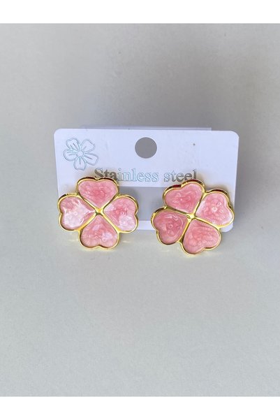 Ustaeller Steel Earrings - Four Leaf Clover Light Pink Steel Earrings