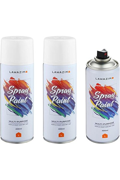 Lawazim Pack Of 3 Spray Paint Set - 40 White - Multi-Surface 400ml Paint with...