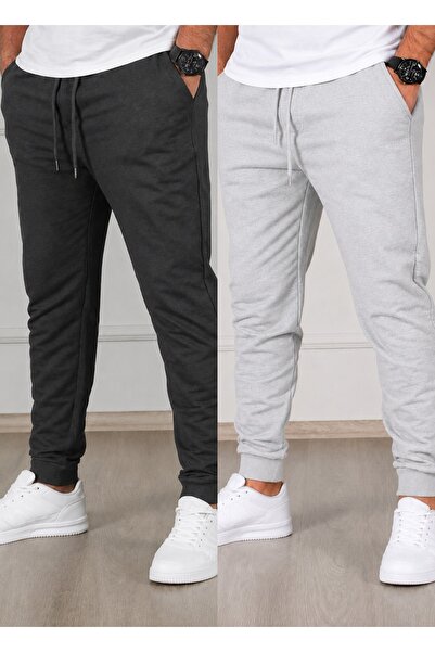 SURMARİ Set of 2 Unisex Regular Fit Ribbed Leg Black, Gray, Navy Blue, Anthra...