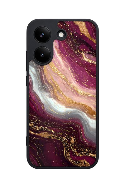 POCO X8 Pro Compatible Burgundy Marble Patterned Camera Protected Shockproof ...