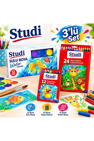 Studi Boya Kalemi(kuru kalem), Sulu Boya ve Pastel Boya 3'lü Set
