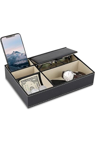 TERRIFI Men's Valet Tray Organizer, Jewelry Box and Nightstand Organizer with...