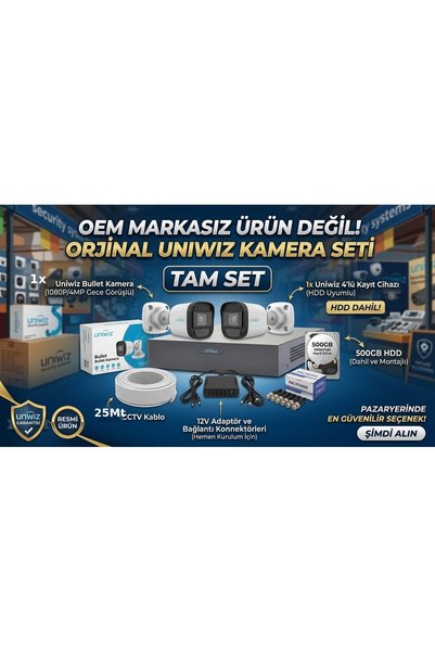 1 Kameralı AHD Kamera Seti - TAM SET (500GB HDD + 25M Kablo Dahil)