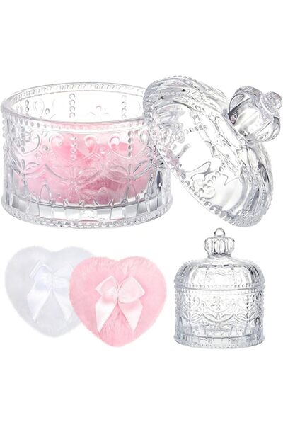 AZONEE Body Powder Puff and Container Powder Container with Puff Crystal Case...