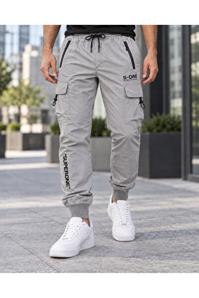 embody Pantaloni cargo bărbătești Fas, material ușor, buzunare cu fermoar, ta...