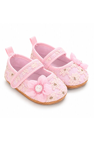 Hibobi Premium EU18-19 Baby Girl Mary Jane Shoes, Floral Embroidered Flats wi...