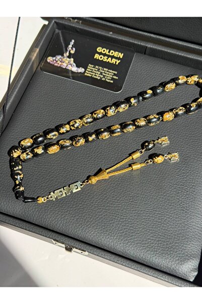 Kehribarstore İsim ve Harfli Premium Kutu Altın Parçacıklı Sertifikalı Altın Kaplama Püskül Hediyelik Tesbih İsimli Kutu Erkek