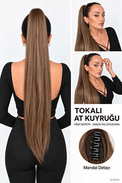 Suzan Peruk Düz Uzun Tokalı Mandalllı At Kuyruğu - Gerçek Saç dokusunda -