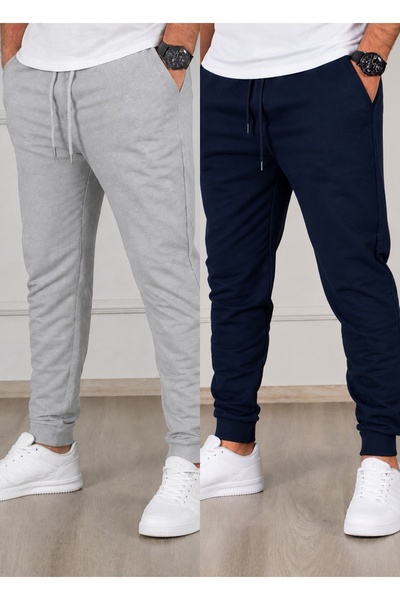 SURMARİ Set of 2 Unisex Regular Fit Ribbed Leg Black, Gray, Navy Blue, Anthra...