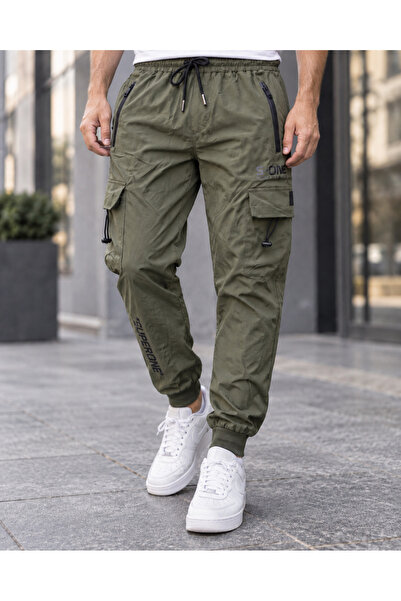 embody Pantaloni cargo bărbătești Fas, material ușor, buzunare cu fermoar, ta...