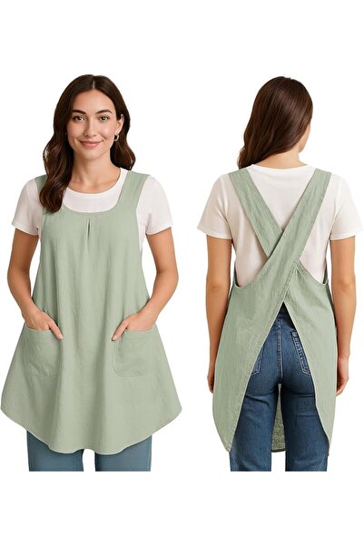 KASTWAVE Women’s Cotton Linen Apron with Pockets, Japanese Cross Back Adjusta...