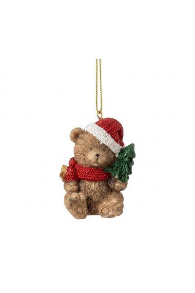 OEM Decorațiune Brad Crăciun Ursuleț Festiv cu Fular, Căciuliță de Moș și Bră...